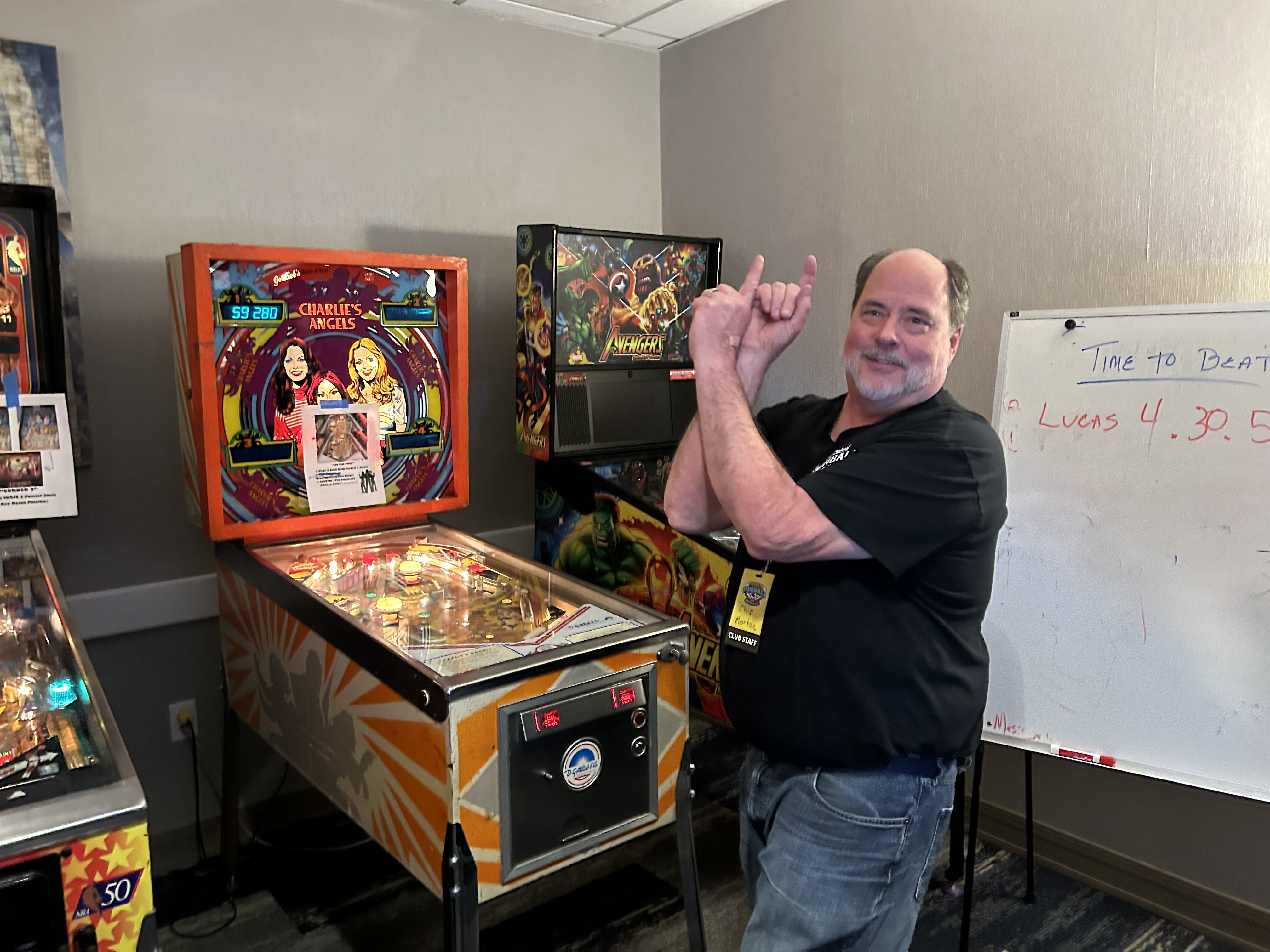 Pinball machines lined up for competition